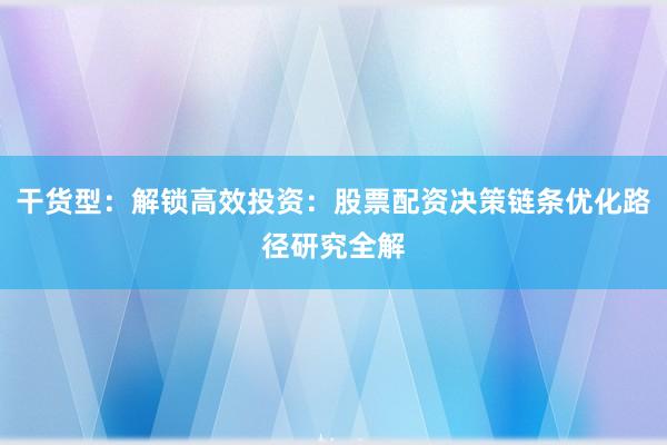 干货型：解锁高效投资：股票配资决策链条优化路径研究全解