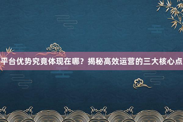 平台优势究竟体现在哪？揭秘高效运营的三大核心点
