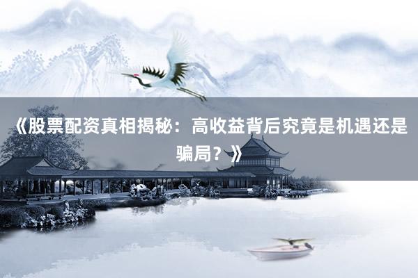 《股票配资真相揭秘：高收益背后究竟是机遇还是骗局？》
